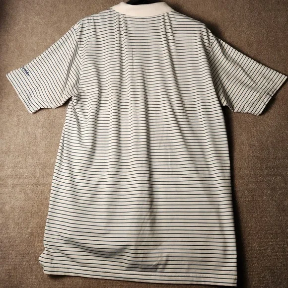 Peter Millar Quail Hollow Summer Comfort Men Striped Polo White Navy Short Sleev - Picture 7 of 7